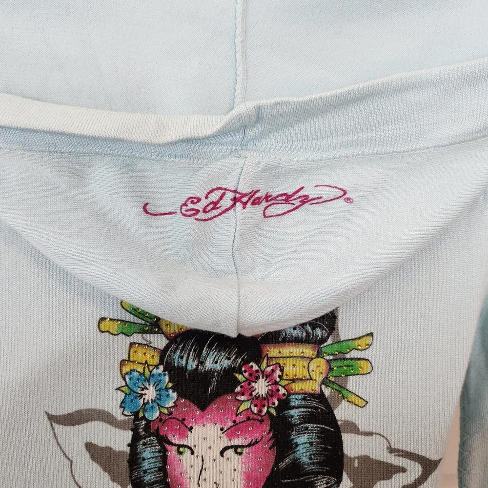 Ed Hardy x Christian Audigier Hooded Sweater Mini Dress Size XS Rhinestone - Picture 8 of 16